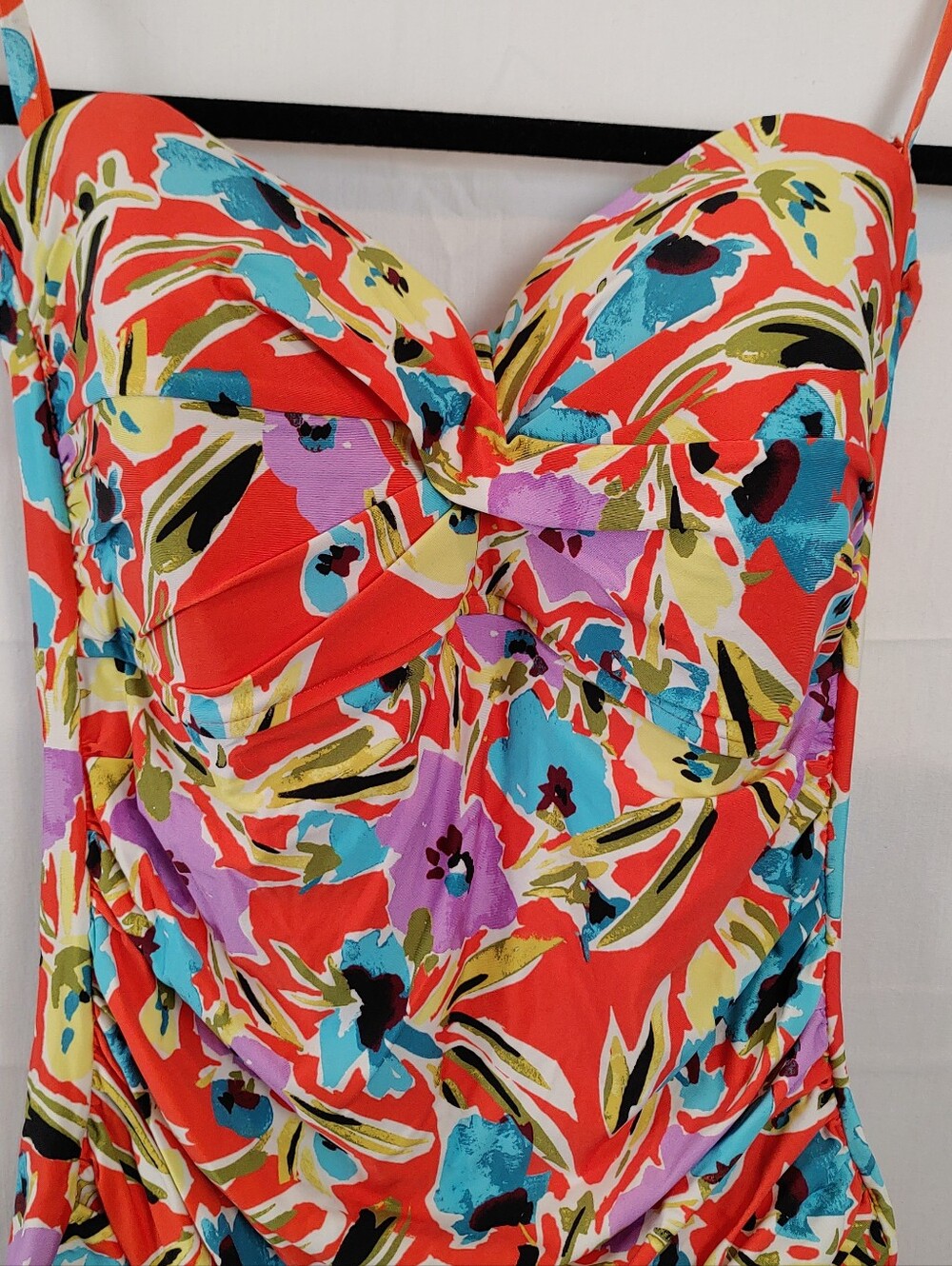 Anne Cole Multicolored Floral Ruched Bandeau/Halter One-Piece Swimsuit Size 16
